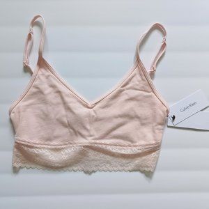 NWT Womens Calvin Klein unlined bra bralette with lace, pale pink, Medium